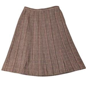 Vintage 1990s Tweed A-Line Skirt Brown Pink Green Plaid Wool Blend